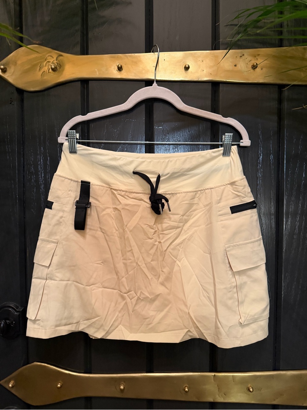 New Women’s Cream Cargo Utility Skirt Skort Drawstring Waist pockets Activewear